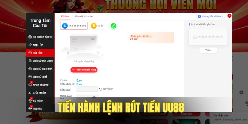 Thực hiện lệnh rút tiền UU88